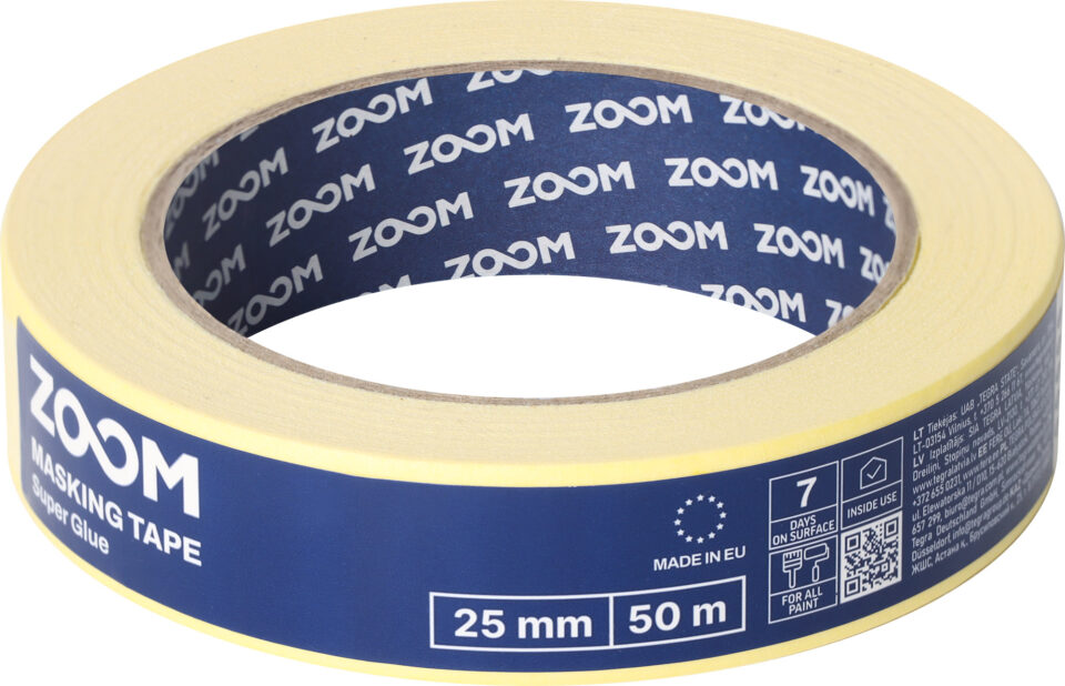 ZOOM SUPER GLUE Masking Tape, 25 mm x 50 m, Yellow
