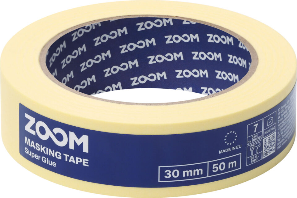 ZOOM SUPER GLUE Masking Tape, 30 mm x 50 m, Yellow