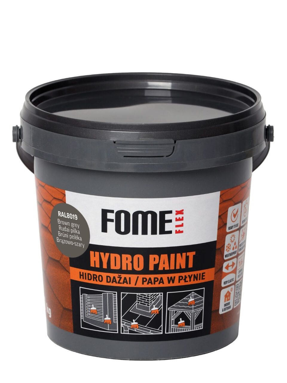 FOME FLEX HYDRO PAINT, Brown Grey RAL8019, 1 kg