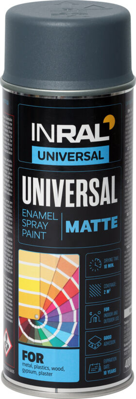 INRAL Spray Paint UNIVERSAL Enamel, Graphite Grey RAL78024, matte