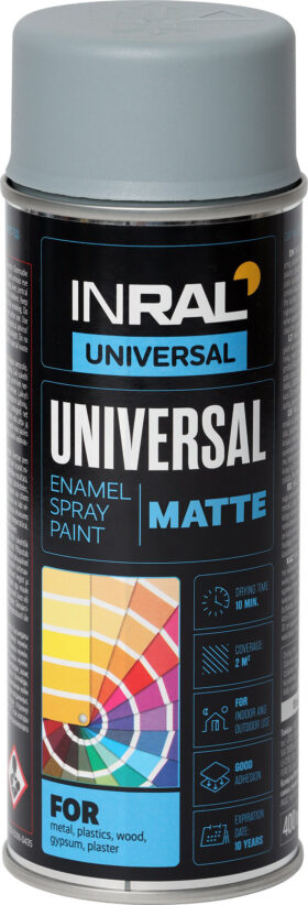 INRAL Spray Paint UNIVERSAL Enamel, Telegrey 2 RAL7046, matte